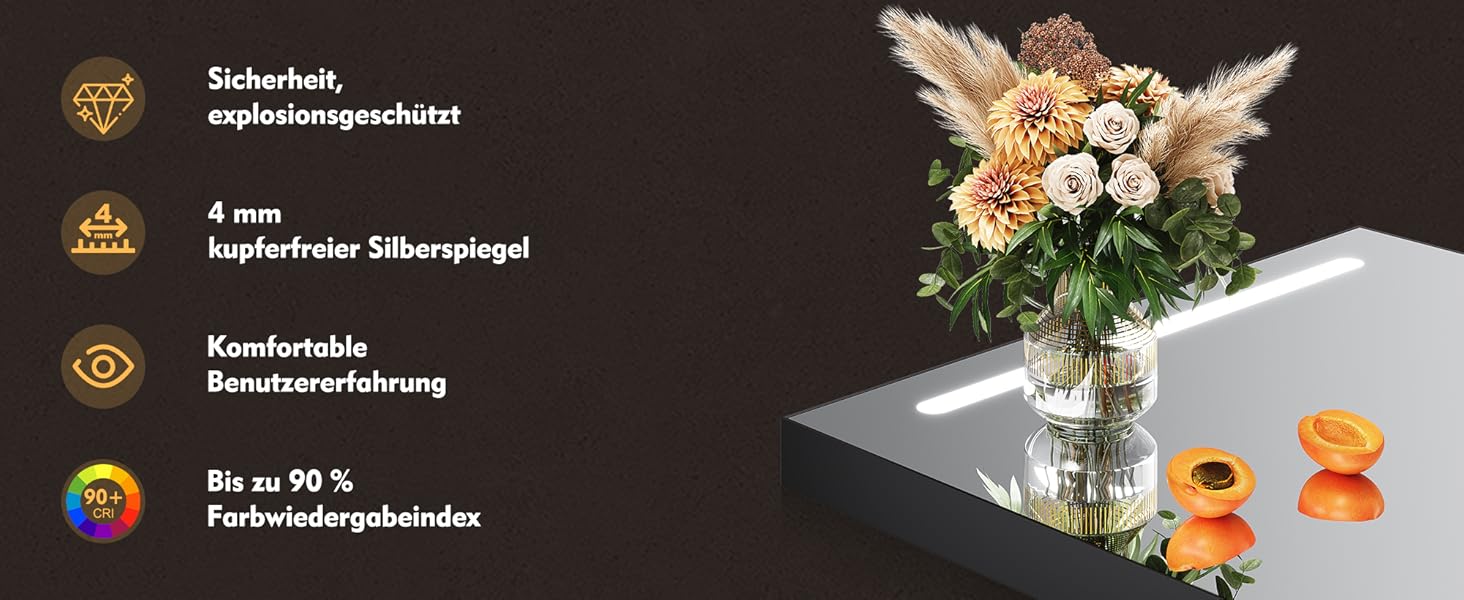 Дзеркало для ванної кімнати SONNI з підсвічуванням 120x60 см, 3 кольори світла, антизапар, годинник, температура, LED, сенсорне управління, білий (полиця 160л, темно-сірий + верхнє світло)