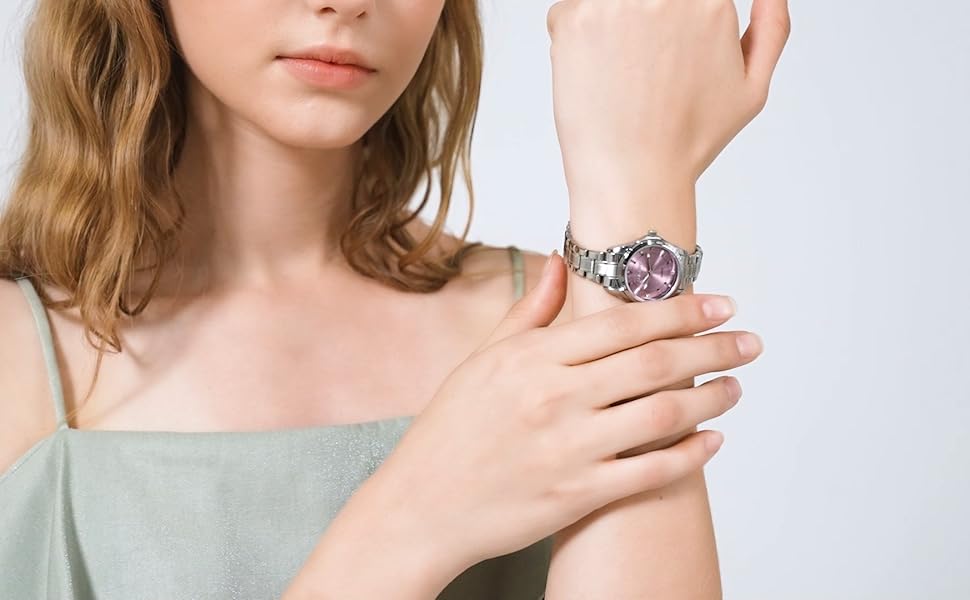 Жіночий аналоговий кварцовий годинник з нержавіючою сталею, 3 стрілки, корпус 27 мм (срібний, темно-синій)