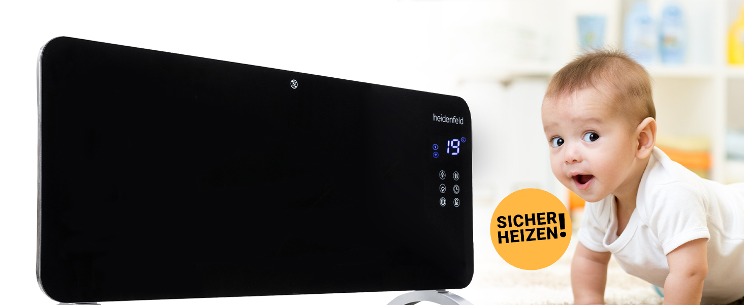 Конвектор опалення Heidenfeld GK200: скляний нагрівач 2000 Вт, гарантія 3 роки, до 40 м²