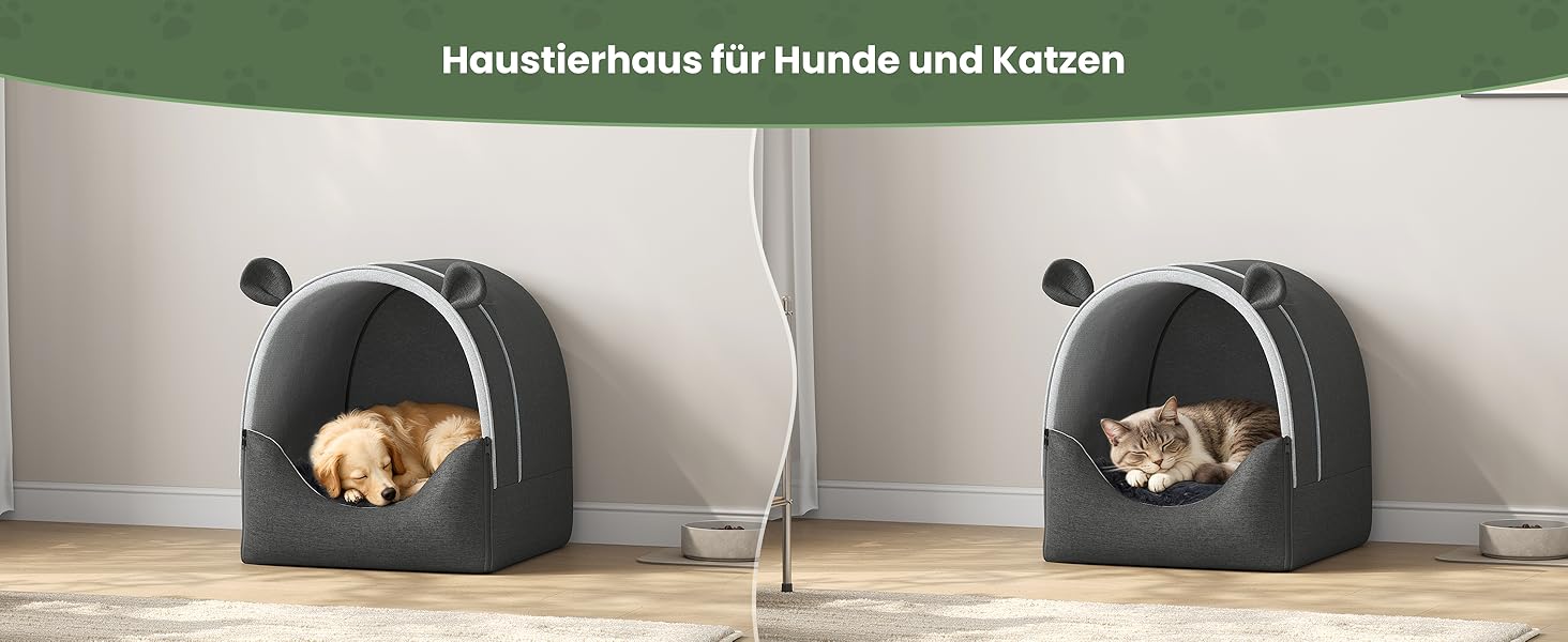 Будка для собак EUGAD, 45x40x45 см, з плюшевою подушкою, 2-в-1, для маленьких собак, тепла, для вулиці, зимостійка