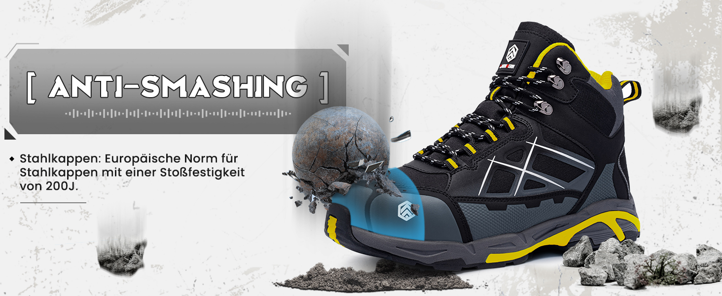 Черевики безпеки LARNMERN для чоловіків та жінок, SRC, антистатичні, з металевим носком, захист від проколів, легкі, комфортні, дихаючі, 49 EU, чорний