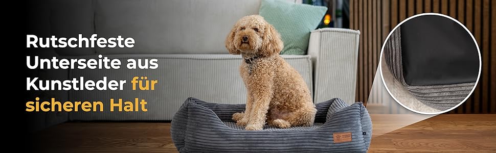 Ортопедичне ліжко для собак HS-Hundebett® Deluxe Cord M (70x90 см) – Зелене ліжко з memory foam для великих собак, миється, не слизьке, Made in Germany