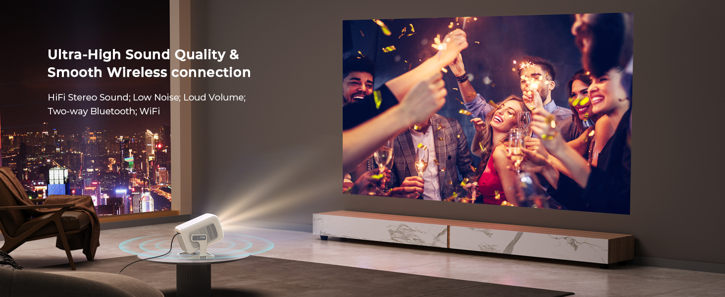 Портативний проєктор LYNCAST N300: 4K, Android 13, WiFi 6, Bluetooth 5.4, сумісний з Netflix, iOS, USB, HDMI