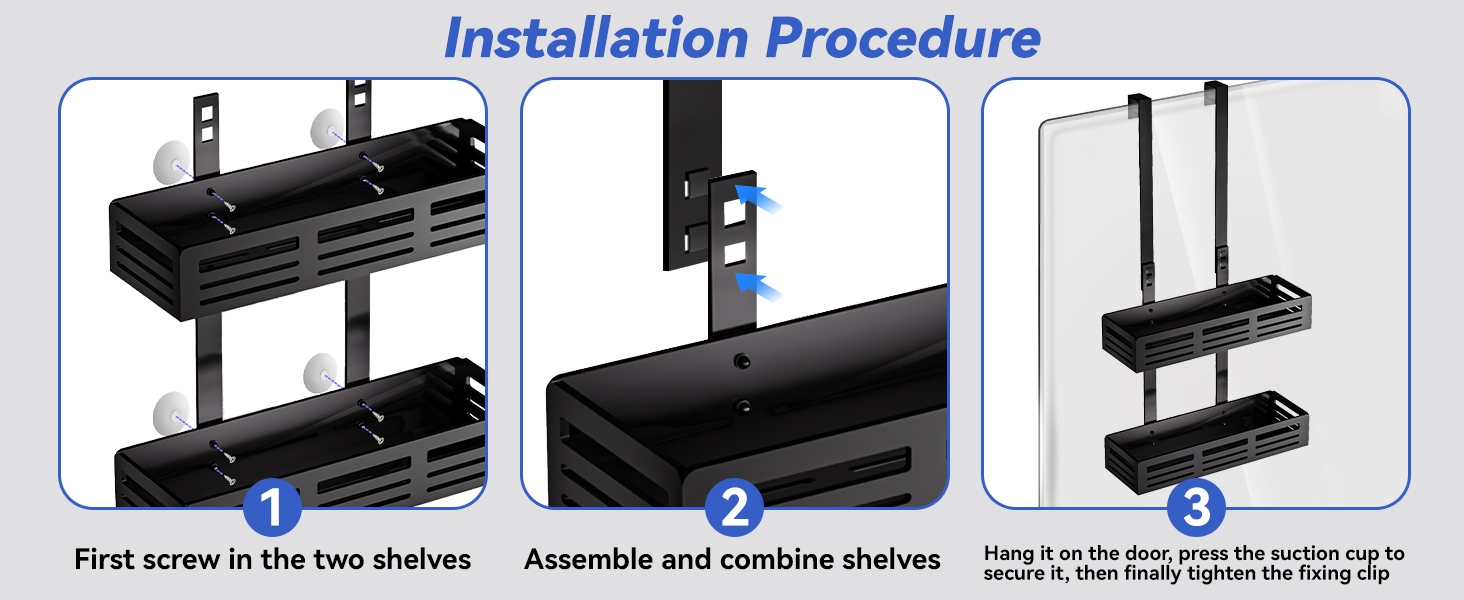 Настінна поличка для душу Hawsam з 2 кошиками та 4 гачками, без свердління, чорна