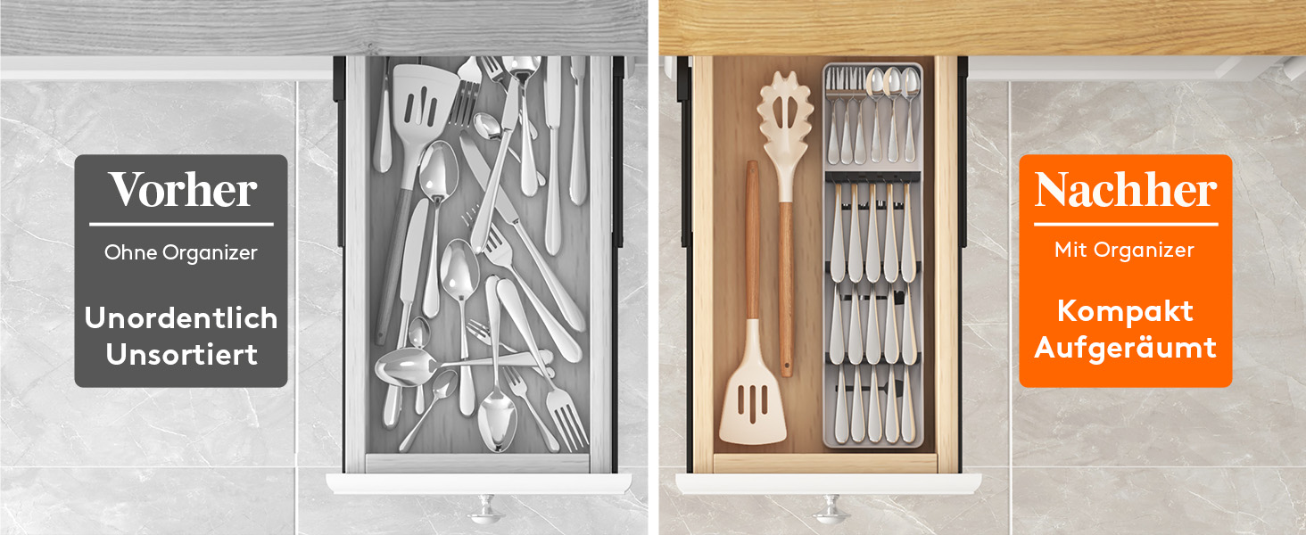Органайзер для столових приборів Lifewit в шухляду, 4 відділення, 40 см, сірий (2 шт.)