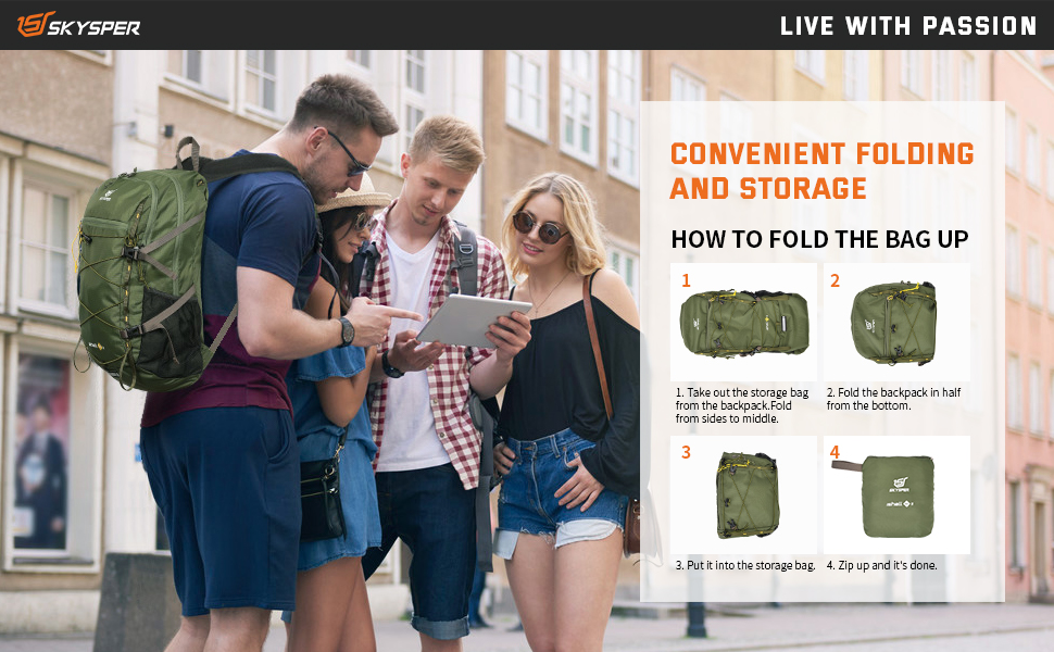 SKYSPER ISHELL 30 Foldable Backpack 30L Ultra-light Daypack Packable Daypack Waterproof Hiking Backpack Travel Backpack for Camping Outdoor Hiking Travel