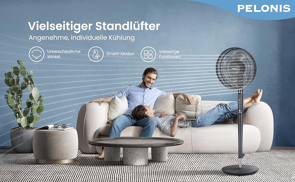 Турбовентилятор PELONIS з пульт дистанційного керування, дисплеєм, 3D циркуляцією, 36.5dB, 10м повітряний потік, регульована висота 60/111см, 4 режими з таймером, знімний захист, поворотний, 76см, оранжевий