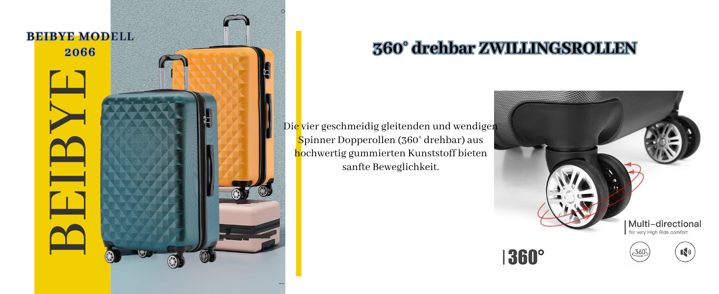 Набір валіз Beibye з 4 колесами, жорсткий корпус, Trolley, валіза для подорожей, набір валіз, 12 кольорів (Темно-зелений)