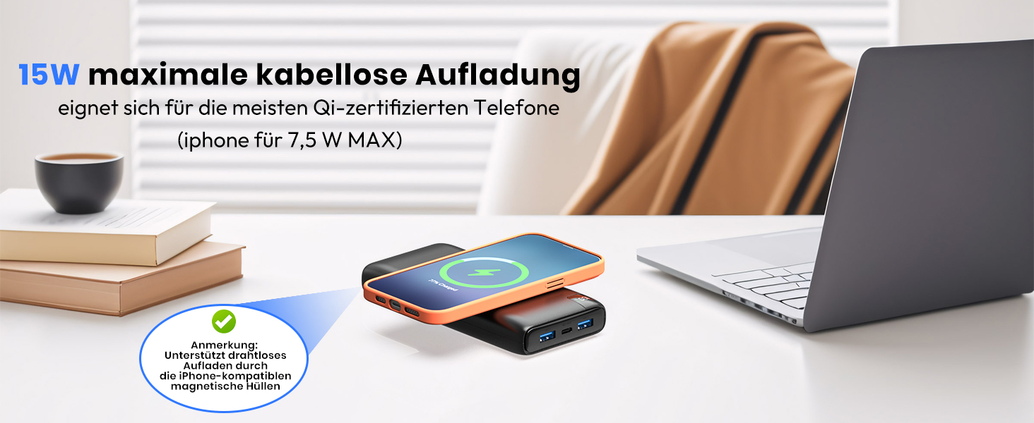 Power Bank BRENCIL 27000mAh з бездротовою зарядкою 15W, PD/QC, USB-C, чорний