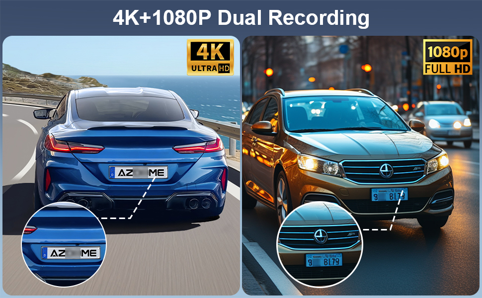 Відеореєстратор для авто 4K + 1080P з WiFi, нічною зйомкою та паркуванням, 64GB карта в комплекті