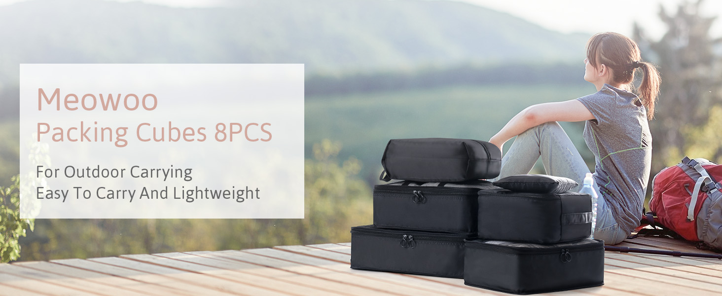 Органайзер для валізи Meowoo, набір 8 шт., кубики для пакування, чорний. Організація багажу для подорожей та бізнесу.