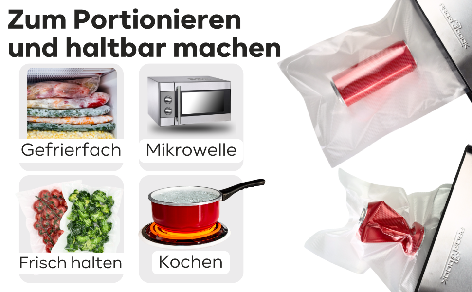 ProfiCook® Вакуумний пакувальник PC-VK 1080: 18 пакетів, Sous Vide, стабільний шов, 12 л/хв, зберігає продукти до 8 разів довше