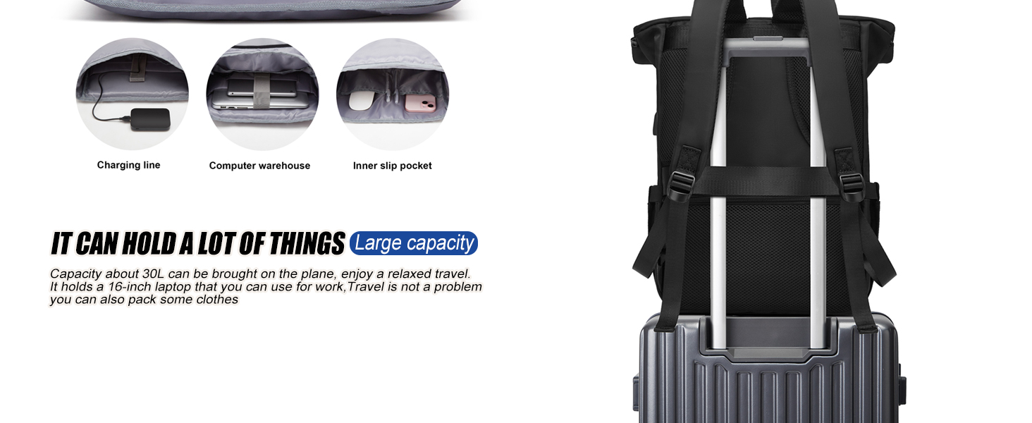 Чорний водонепроникний рюкзак YTL Rolltop з відділенням для ноутбука 17 дюймів. Ідеальний для подорожей, школи, університету та велоспорту.