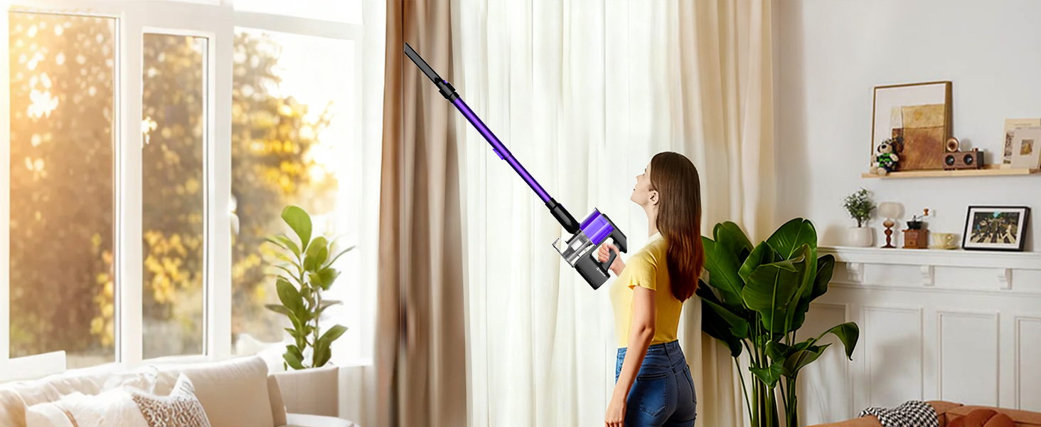 Бездротовий акумуляторний пилосос Hearten 4-в-1 з LED дисплеєм та антизаплутувальною насадкою, сенсорне управління, для видалення шерсті тварин, килимів та твердих поверхонь (фіолетовий)