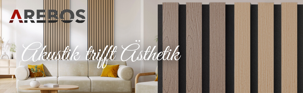 Акустичні панелі Arebos 120x60 см, настінна ламельна панель під дерево для стін та стелі, шумопоглищаючі панелі для покращення акустики приміщення, дуб (набір 2 шт.)