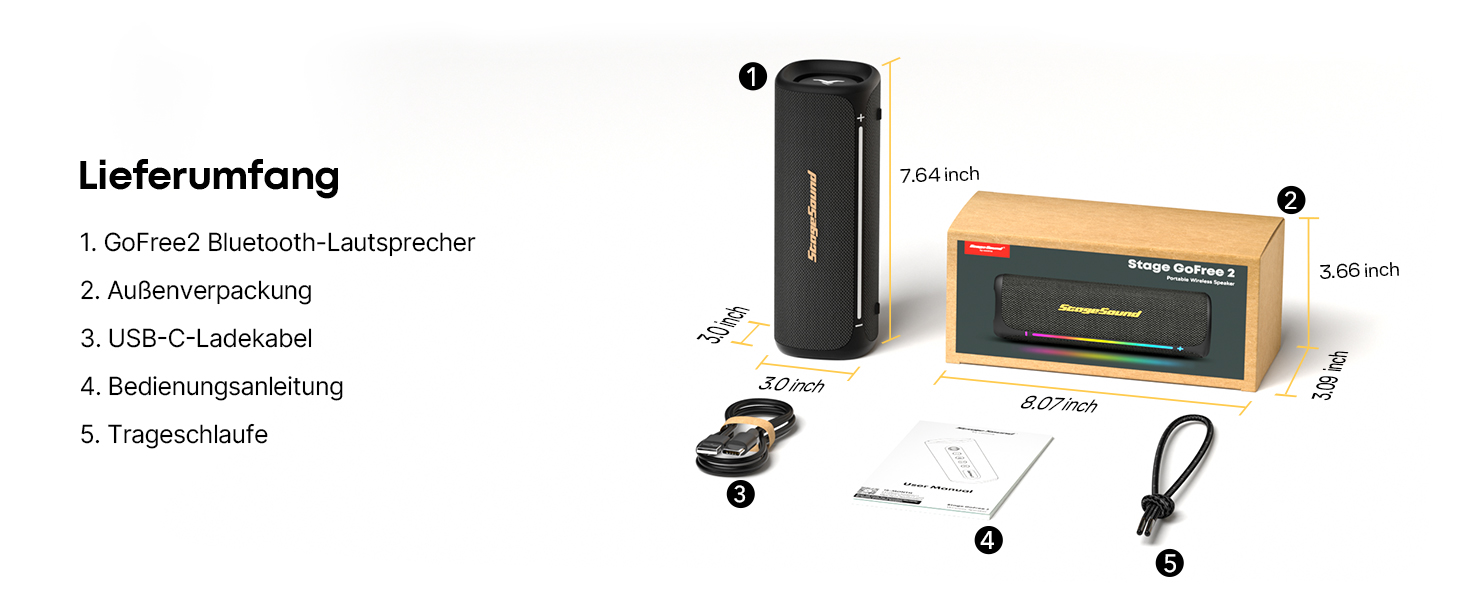 Портативна Bluetooth колонка StageSound 40W з басами, RGB підсвіткою, IP67 водонепроникна, TWS стерео, 12 год автономії для подорожей, кемпінгу, вечірок