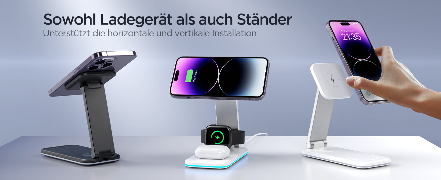 Зарядна станція MagSafe 3-в-1, складна, бездротова, біла (18W адаптер в комплекті). Сумісна з iPhone 14/13/12, AirPods Pro/2/3, iWatch 8/7/6/SE/5/4/3/2. Модель S16