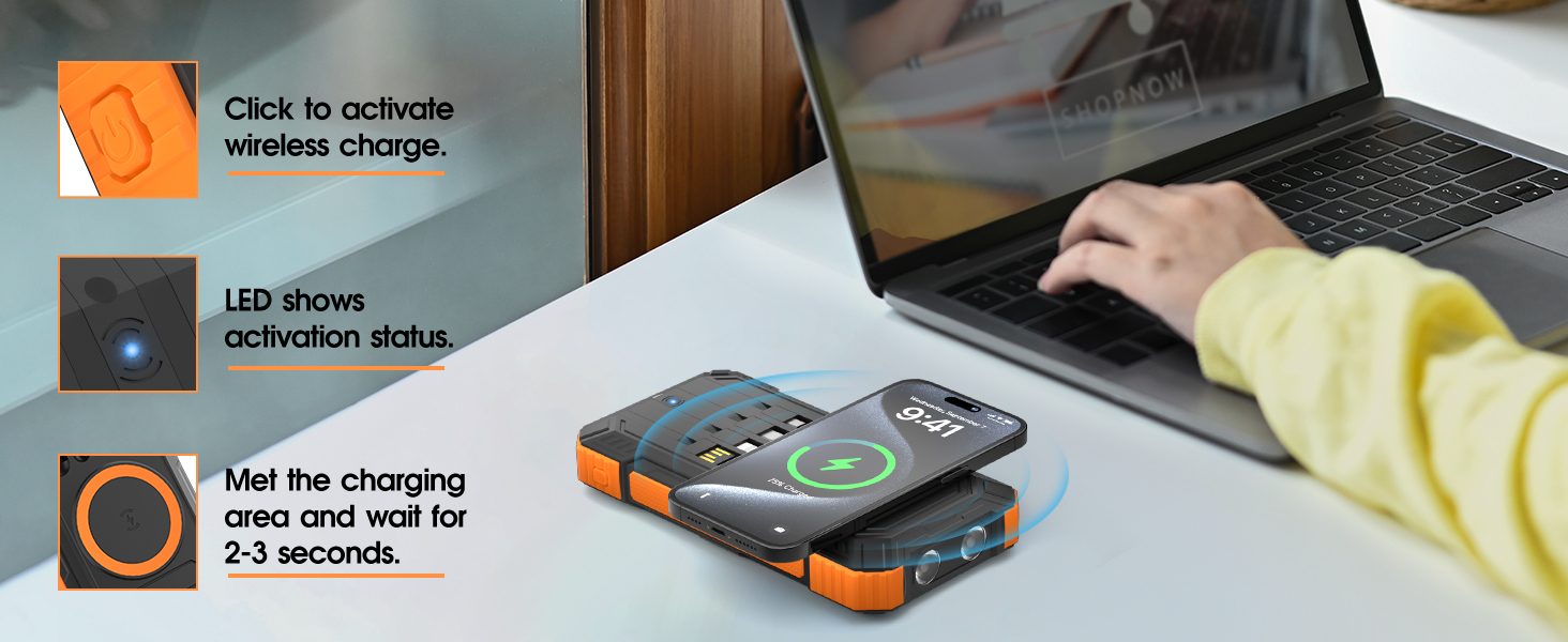 Портативний зарядний пристрій Solar Powerbank 56800 mAh з бездротовою зарядкою, 30W PD, 6 виходів, ліхтарик, велика ємність для кемпінгу та подорожей (Помаранчевий)