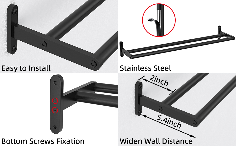Тримач для рушників YUMORE, подвійний, з нержавіючої сталі, 80 см, чорний