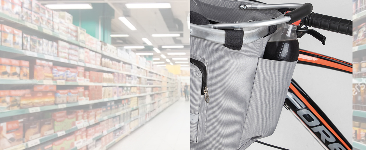 COFIT Складний велосипедний кошик, знімний багатоцільовий кошик для велосипеда, для тварин, покупок, щоденних поїздок, кемпінгу та активного відпочинку. Сірий, з бічними кишенями