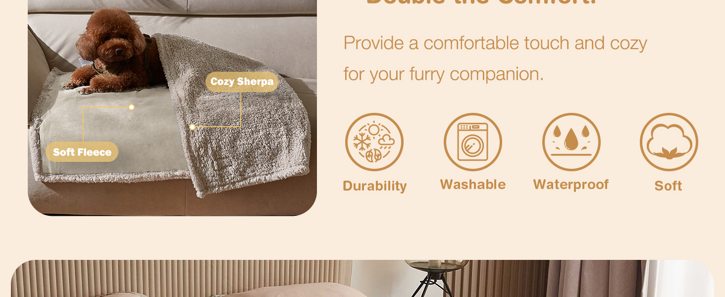 Водонепроникний коврик для собак та котів, миючий, захисний коврик для дивану, теплий та м'який, великий розмір 150 x 120 см, коричневий/тауп