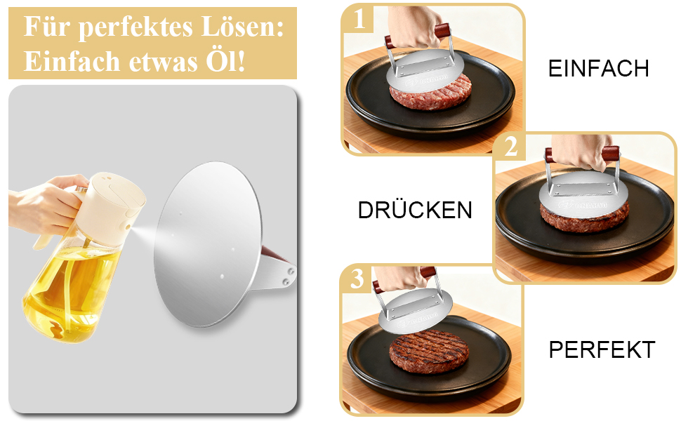 Професійна преса для smash burger CNARIO з нержавіючої сталі 16 см, пристрій для формування котлет з дерев'яною ручкою для гриля та BBQ