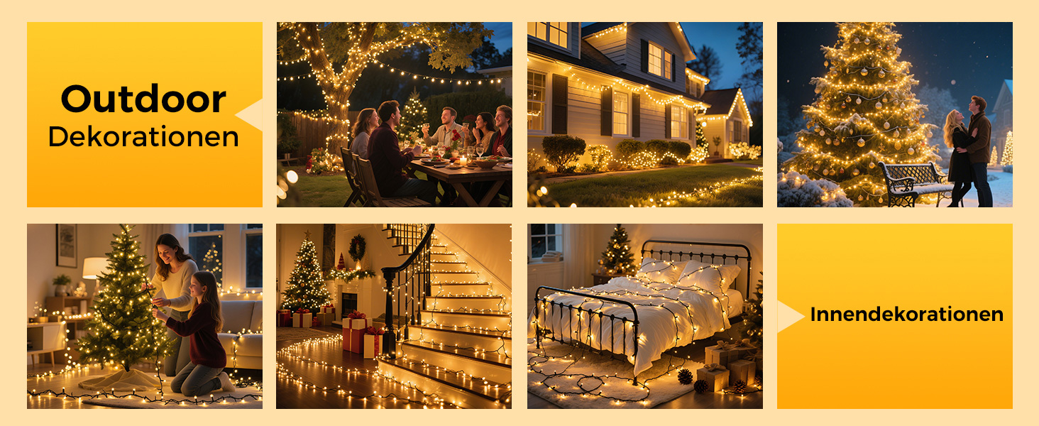 Гірлянда світлодіодна для прикраси ялинки та інтер'єру, 25м, 250 LED, тепле біле світло, 8 режимів, пульт, таймер, IP44, для дому та саду