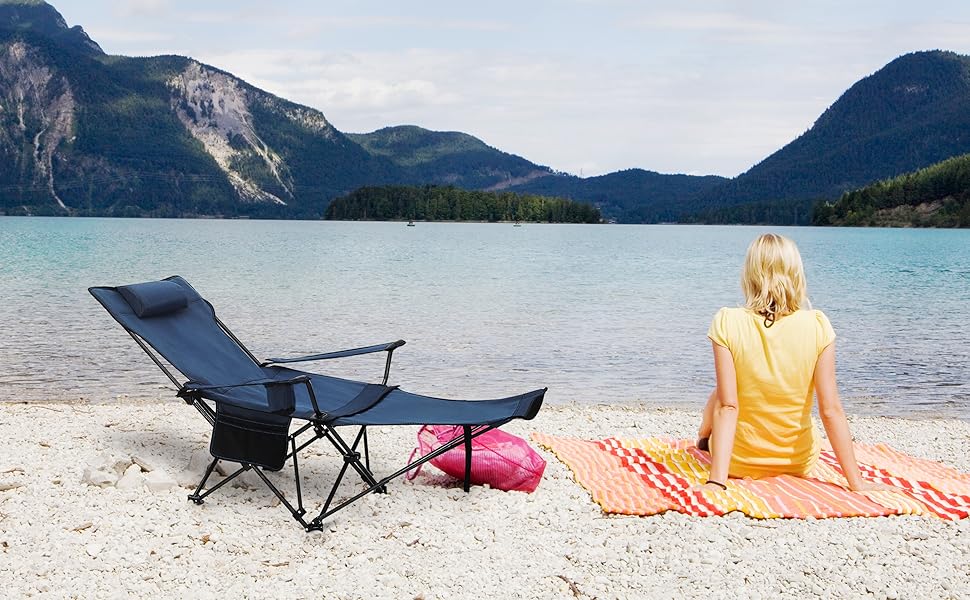 Набір кемпінгових стільців WOLTU 2 шт. з підставкою для ніг, блакитний - пляжний, рибальський, складаний стілець з підсклянником та сумкою для зберігання