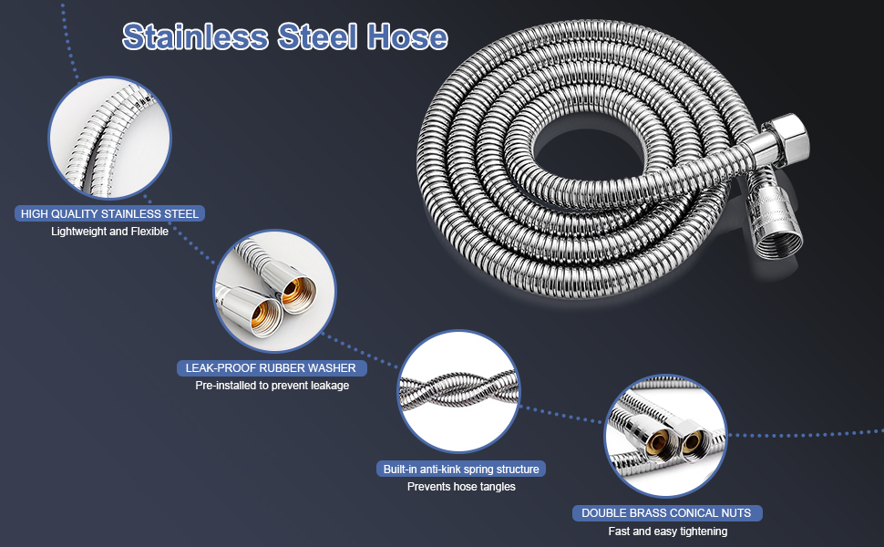 Насадка для душу з шлангом 2 м, фільтрована ручна лійка, високий тиск, економія води з мінеральними кульками, 5 режимів, стоп-функція для жорсткої води, залишків хлору, бактерій та важких металів, сірого кольору з шлангом