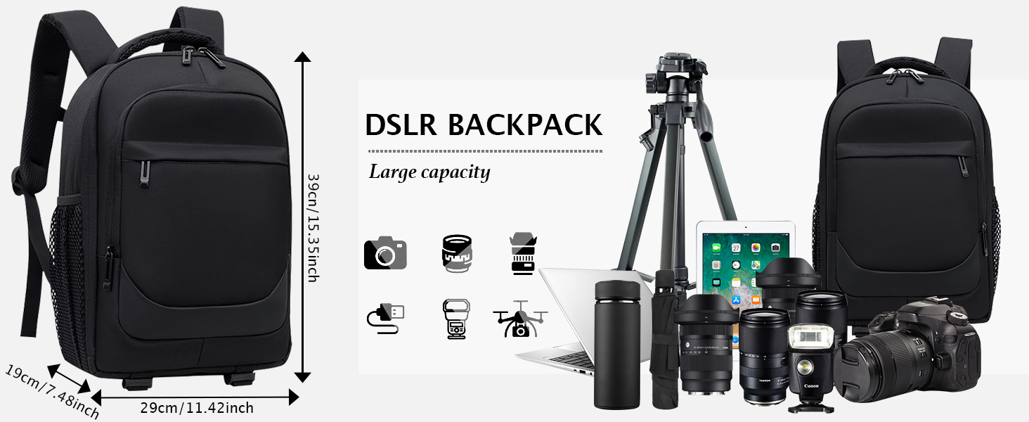 Водонепроникний рюкзак для фотоапарата: камера, DSLR, SLR, об'єктив, штатив, аксесуари, чорний