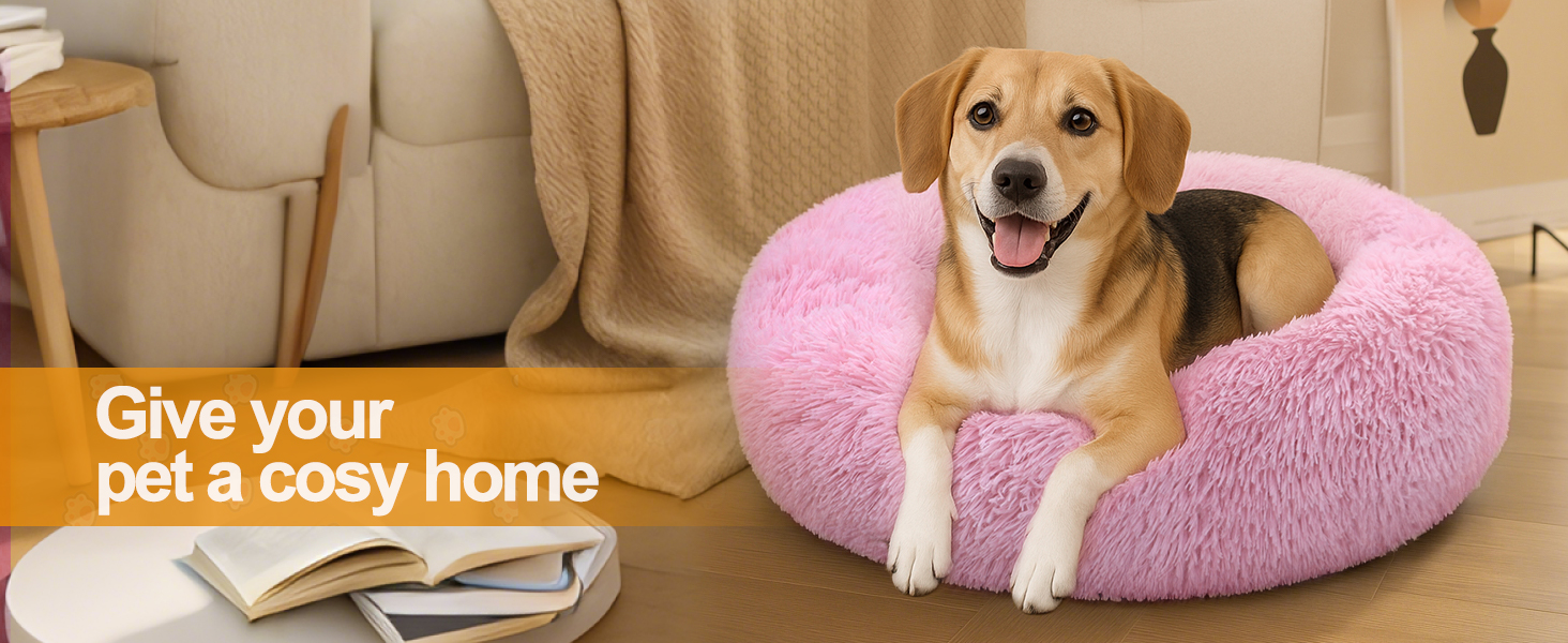 М'яке ліжко для котів та собак DONWEI, кругле, плюшеве, 50/70 см, рожеве