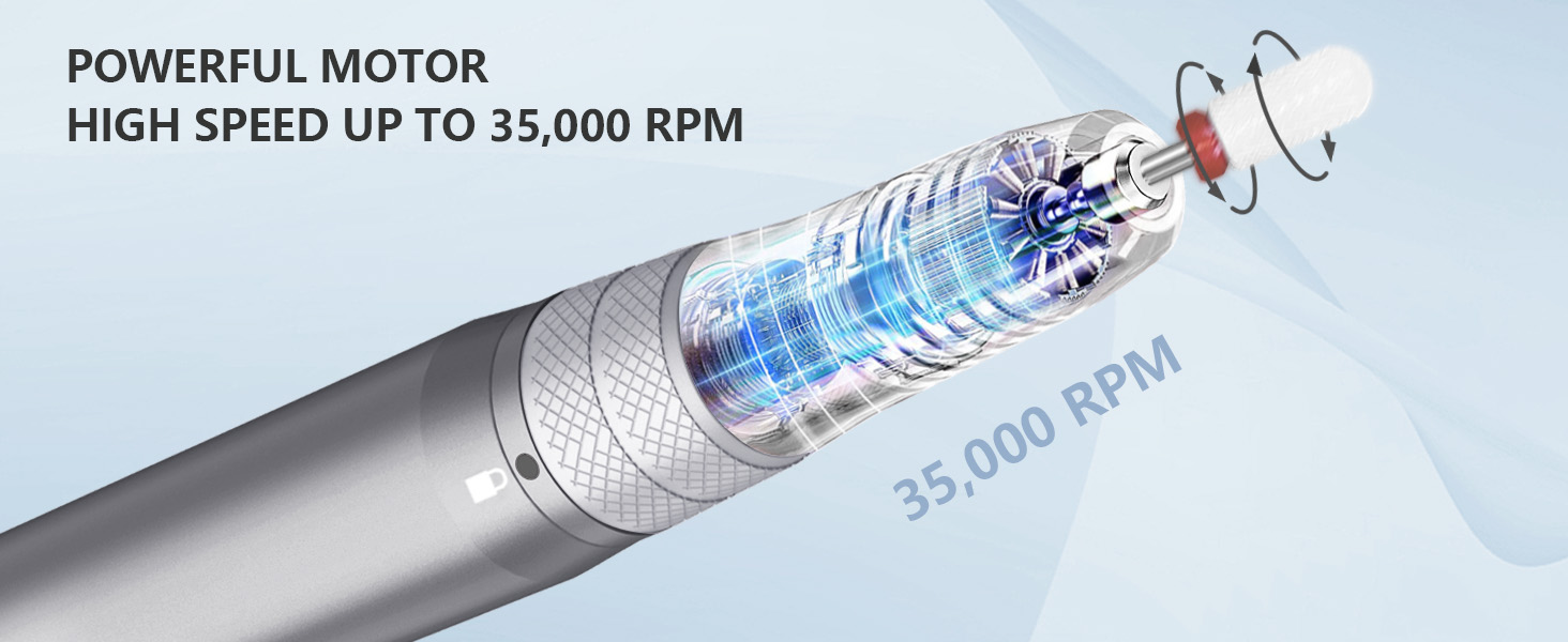 Електрична машинка для манікюру та педикюру Kredioo бездротова, 35000 об/хв з 6 насадками для видалення кутикули, шкарлагу, акрилу та гелю