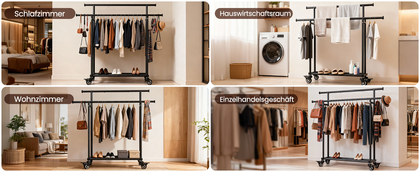 Підвісна шафа Treeboy на колесах, мобільний вішальник для одягу з 2 перекладинами та полицею, стабільний до 95 кг, легкі колеса, швидкий монтаж для спальні, вітальні, пральні, гардеробної, золото 41Tx113Bx162H(2Rods)