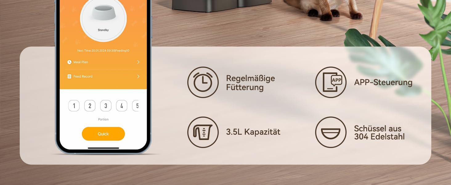Автомат годування котів Oneisall 3.5L з Wi-Fi, інтелектуальний диспенсер для корму з APP-керуванням, для котів та собак, з нержавійна чаша