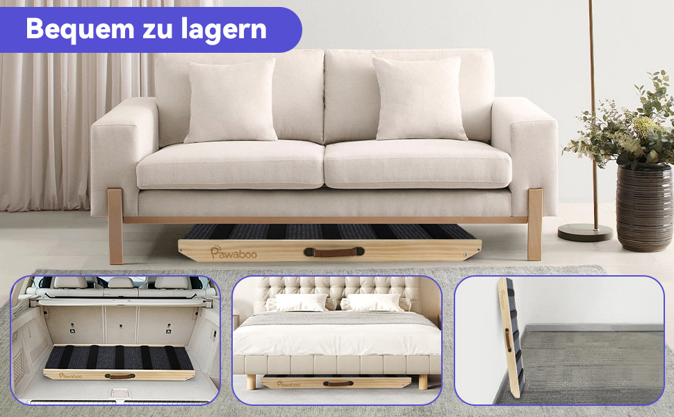 Pawaboo Рампа для собак, дерев'яна, регульована висота, 11.6'-22.4', до 65 кг, 100x40 см, для собак маленьких та середніх порід