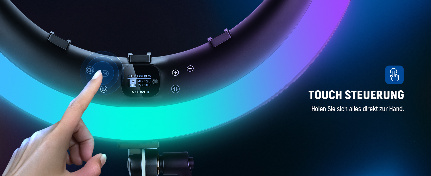 NEEWER Ringlicht RP19H 19 дюймів з триподом та 3 тримачами для телефону, RGB, 42W, CRI 97+, 2540 Lux, для стрімінгу, офісу, Zoom