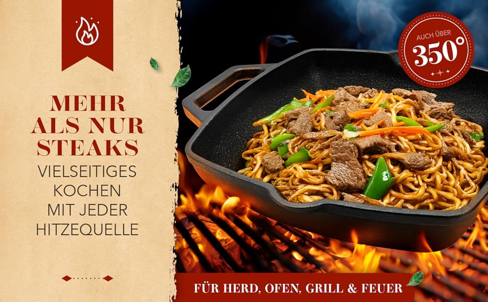 Чавунна гриль-сковорода Krustenzauber 26 см з подвійним руків'ям для індукційних плит. Рифлена сковорода для смаження