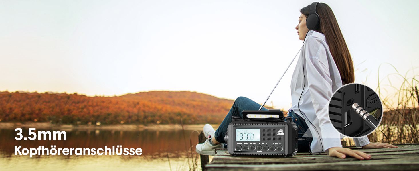 Радіоприймач Kurbelradio на 12000mAh з сонячною панеллю та ручкою, AM/FM/SW, з ліхтариком, USB-зарядкою, SOS-сигналом, для кемпінгу та надзвичайних ситуацій, зелений