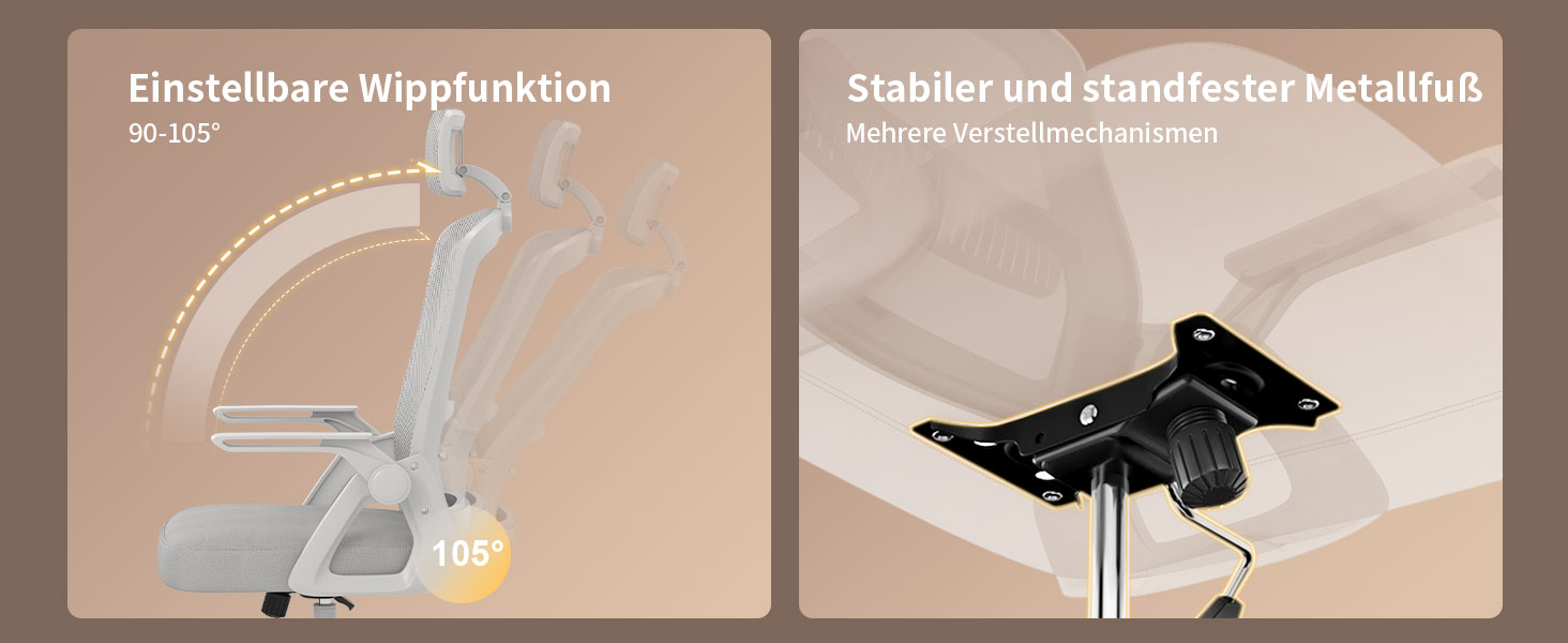 Офісний крісло Naspiro Ergonomic, регульована висота, поворотне, з дихаючою спинкою з сітки, відкидні підлокітники на 90°, підтримка попереку, щільна піна, для дому/офісу (Сірий-1, з підголовником)