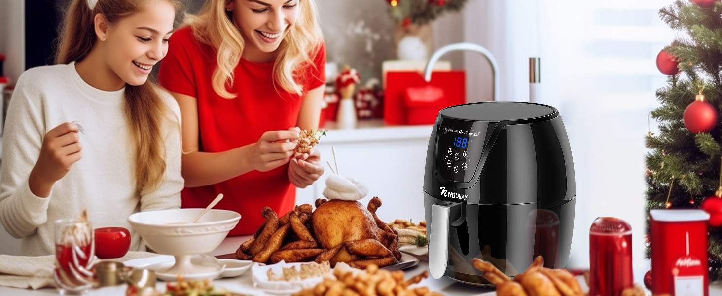 Фритюрниця без олії Air Fryer NWOUIIAY 1800W з LED-touchscreen 5.5L, 7 програм, цифровий дисплей