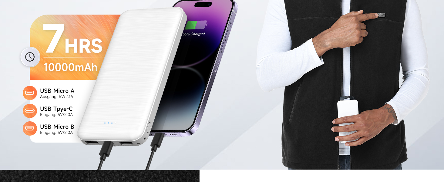 Обогріваючий жилет/куртка з підключенням до Powerbank, Microfleece, 6 зон нагріву, 3 режими температури, для жінок та чоловіків, чорний