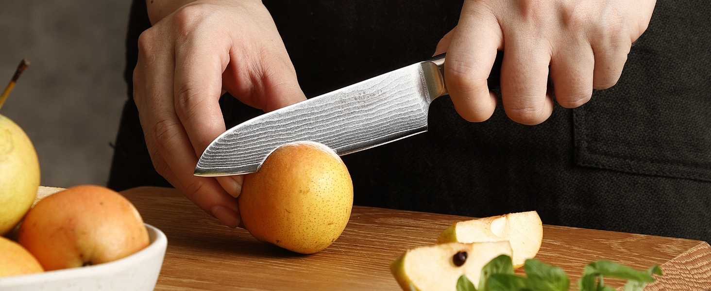 Професійний кухонний ніж Santoku Wakoli Mikata 12 см з дамаської сталі 67 шарів, мікарта, для м'яса, овочів і суші, подарункова коробка