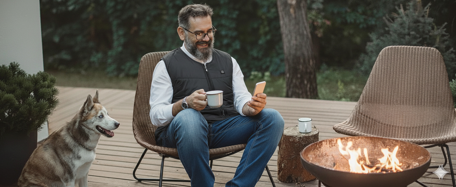 Обогріваючий жилет UNBON з V-подібним вирізом, чоловічий/жіночий, з Powerbank USB 10000mAh, 3 режими нагріву, 5 зон нагріву, чорний