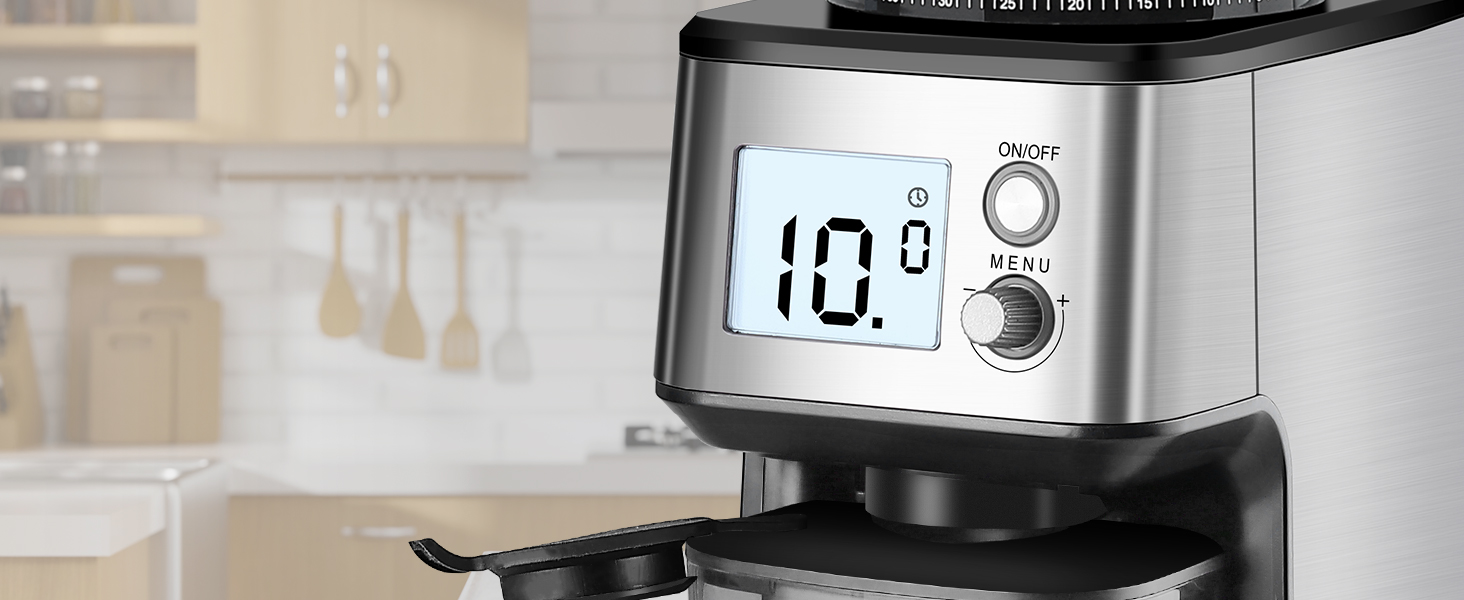 Електрична кавомолка Homtone для еспресо та френч-прес, 51 ступінь помолу, нержавіюча сталь, LCD-дисплей, 165W