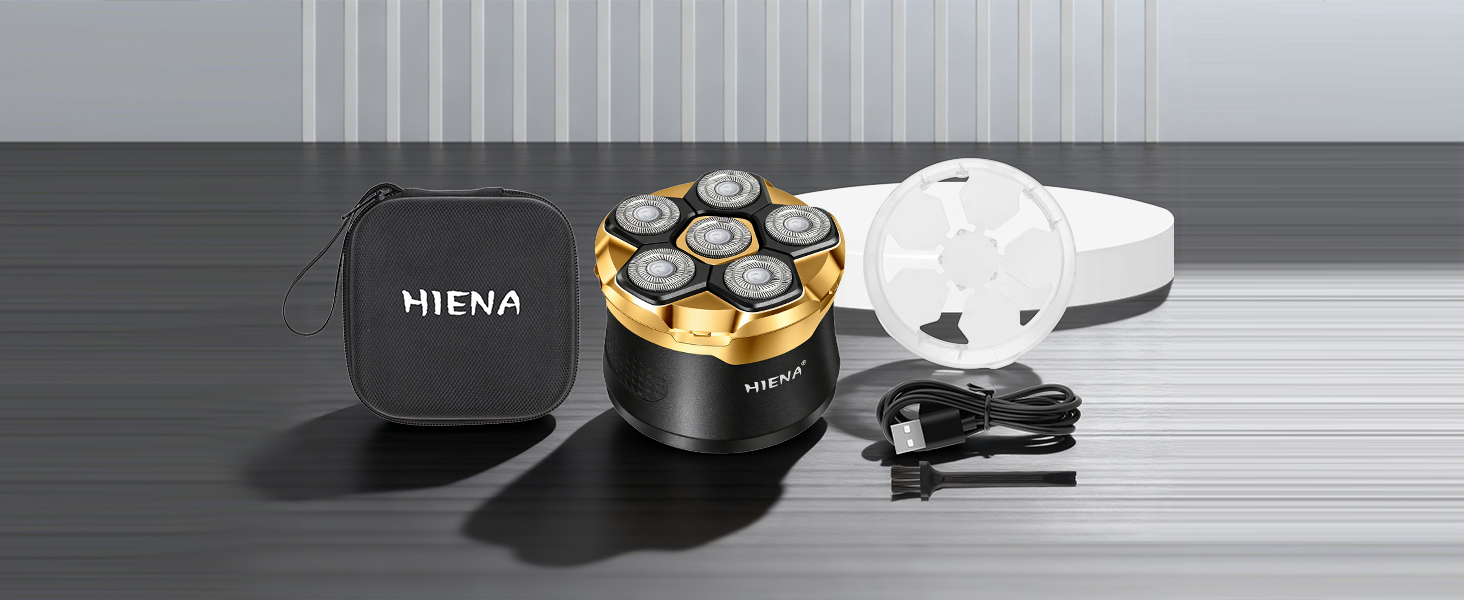 HIENA PRO Машинка для гоління голови чоловіча 6D магнітна, водонепроникна, з підзарядкою Type-C та LED-дисплеєм (Золотий)