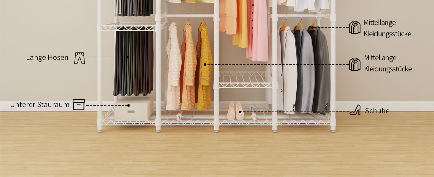 Відкритий шафа-система AQRA з регульованими полицями та штангами для одягу, чорний (193.5 x 43.5 x 195 см)