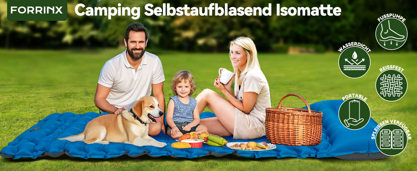 Надувний килимок для кемпінгу Isomatte 9 см, 200x68 см, з подушкою, водонепроникний, синій - для туризму, пляжу, намету