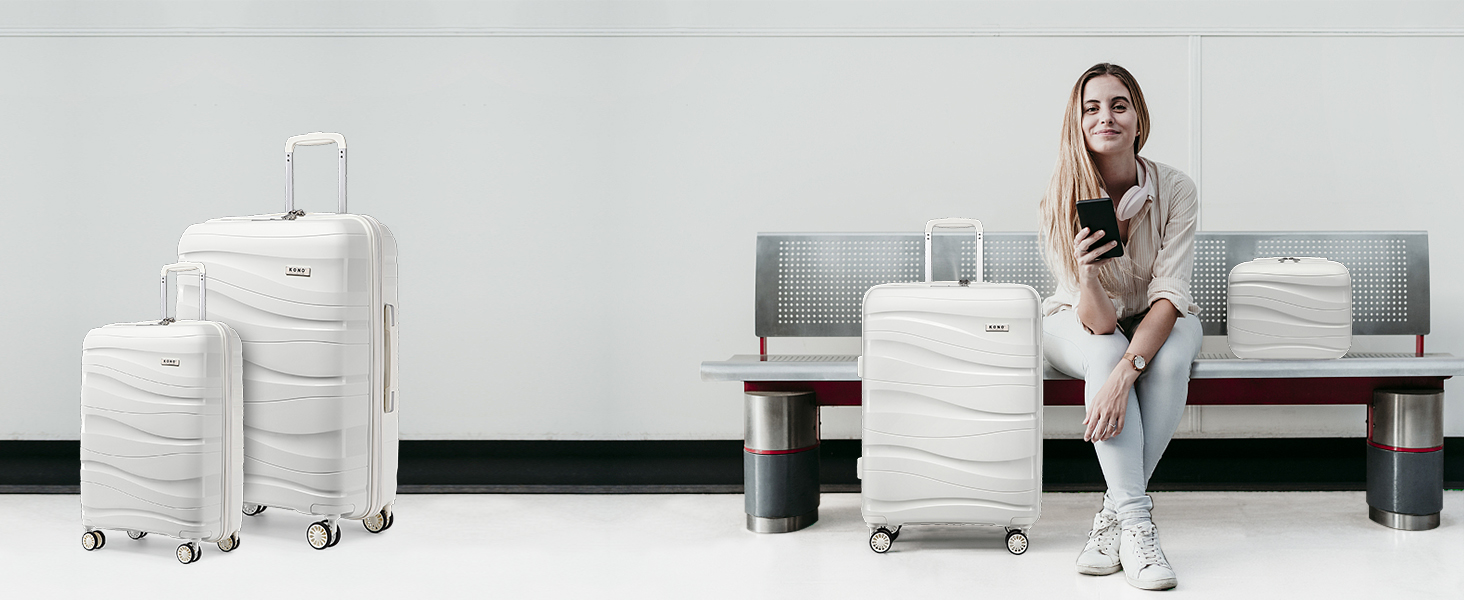 Чемодан-валіза KONO 55 см: легкий, з TSA замком та 4 колесами (чорний)