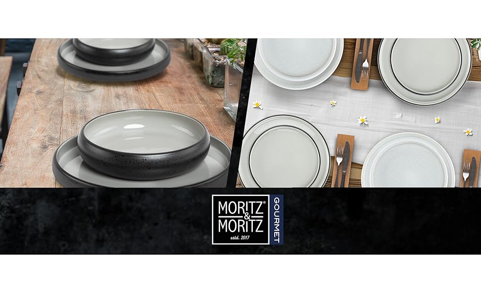 Набір посуду Moritz & Moritz SOLID UNI на 6 осіб (18 предметів) - Сірий керамічний посуд для мікрохвильовки та посудомийної машини