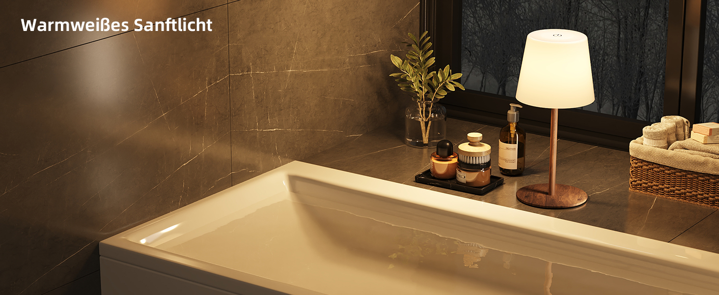 Світлодіодні настільні лампи EZVALO бездротові, 2 шт., IP65, USB-C, димування, 3 режими кольору, для дому та кемпінгу (дерев'яний колір)